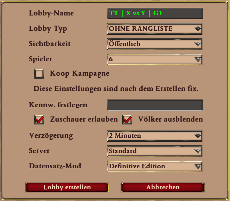 Lobby Creation Settings
